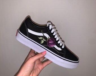 vans shoes black with roses