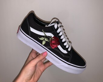 custom rose vans platform checkered old skool