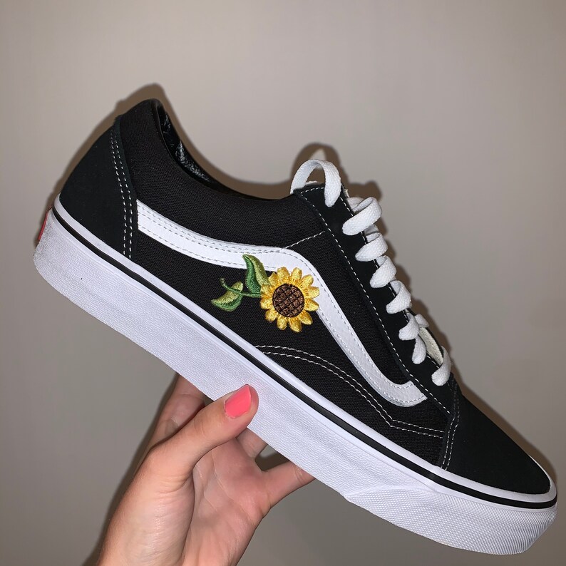 Black Old Skool Mini Yellow Sunflower Broderie Vans Custom Etsy