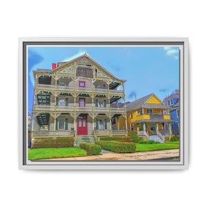 Classic Coastal Charm - White Framed Canvas Print of a Historic Beach House, Asbury Park NJ - Modern Décor, Urban Wall Art