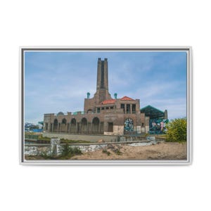 Boardwalk Icons - White Framed Canvas Print of the Casino & Carousel, Asbury Park NJ - Modern Décor, Urban Wall Art