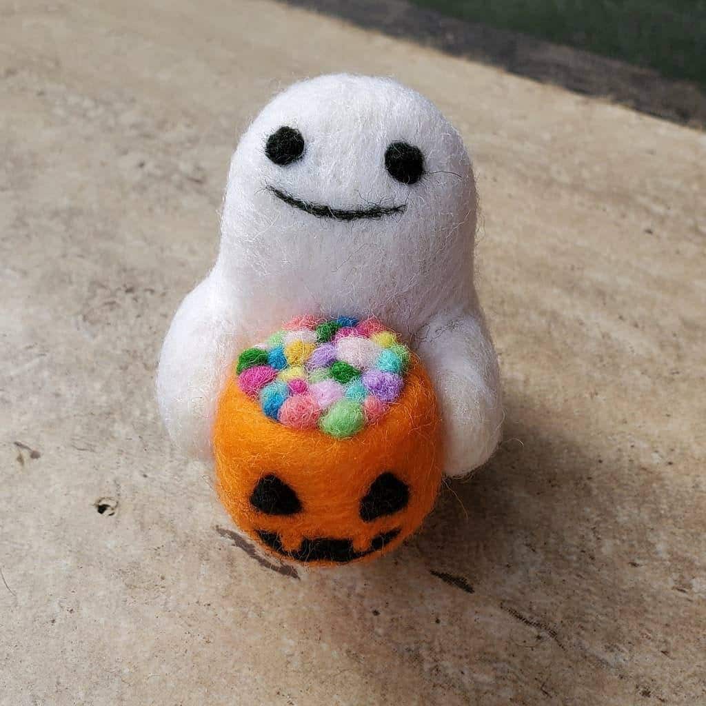 Cute ghost with candy Halloween decor ornament needle felt doll cute …