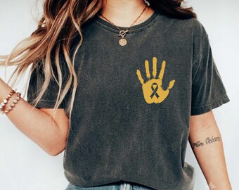 Yellow Awareness Ribbon Handprint PNG, Childhood Cancer Awareness PNG, Awareness Ribbon Sublimation Design, Cancer Support Digital Download