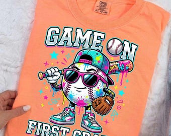 Game On First Grade PNG, Baseball First Grade Design, Back to School Baseball PNG, First Day of School, Teacher Student Digital Download