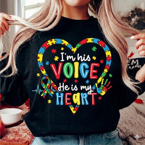 Concienciación sobre el autismo PNG, Soy su voz, Él es mi corazón PNG, Mamá con autismo PNG, Diseño de corazón de rompecabezas, Sublimación de defensor del autismo (Descarga digital)