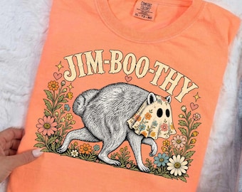 Jim-Boo-Thy Raccoon Halloween PNG, Cute Spooky Raccoon Floral Design, Fall Halloween Sublimation PNG, Ghost Costume Digital Download