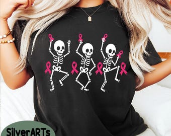 Dancing Skeletons Ribbon PNG: Breast Cancer Awareness Halloween