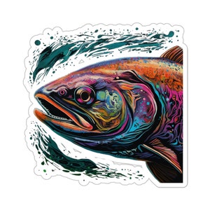 Swimming Through Salmon Art Kiss-Cut Stickers