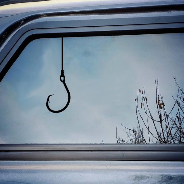 Hanging Fishing Hook Decal, Car Decal, Fishing Gift for Men, Fishing Decal, Fishing, Gift For Him, Gift for Her, Father's Day