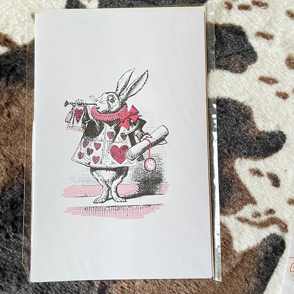 White Rabbit Valentine, Alice in Wonderland white rabbit valentine greeting card