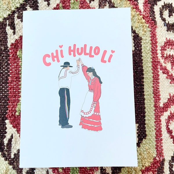 Chi Hullo Li Choctaw Native American Valentine Greeting Card, Chahta Wedding Dance I Love You card, Anniversary Card