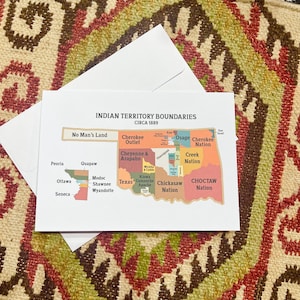 Indian Territories of Oklahoma card, blank inside, Indian Nations card