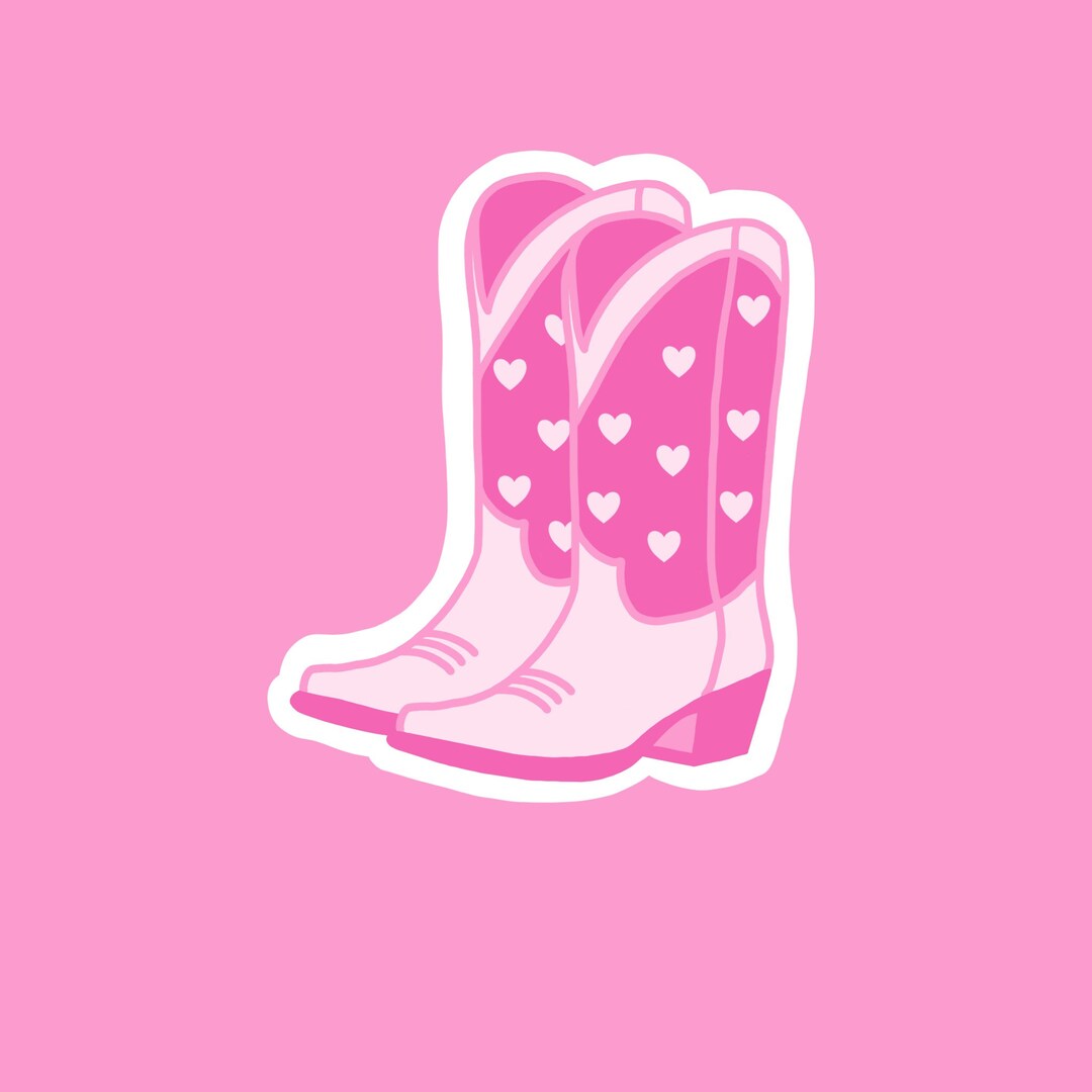 Pink Cowboy Boots Sticker, Pink Cowgirl Boots With Hearts Sticker - Etsy