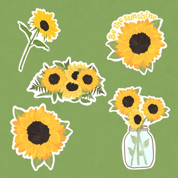 Sunflower sticker pack Vinyl Sunflower stickers Etsy