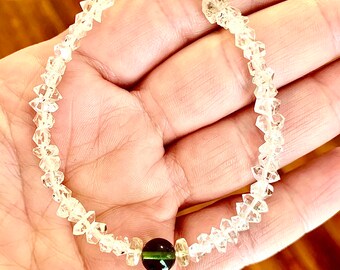 Peridot Pendant with Peridot and Herkimer Diamond Silver Clasp Bracelet Set Light Language Blessed