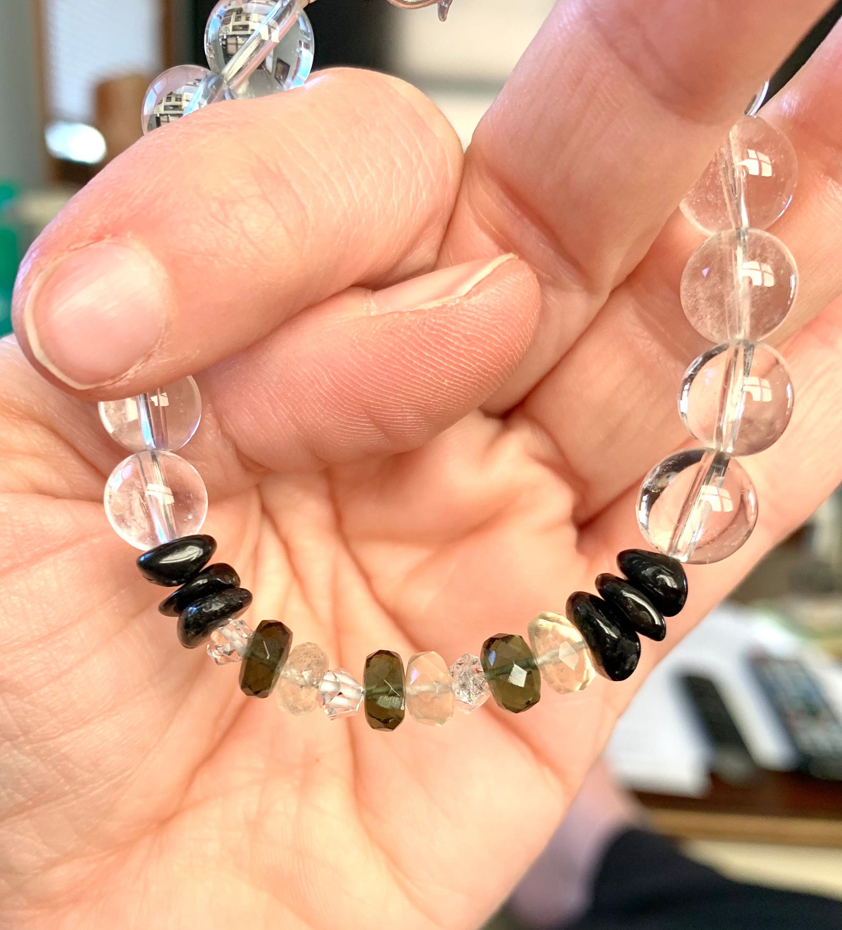 Moldavite Libyan Desert Glass Nuummite Herkimer Bracelet Etsy