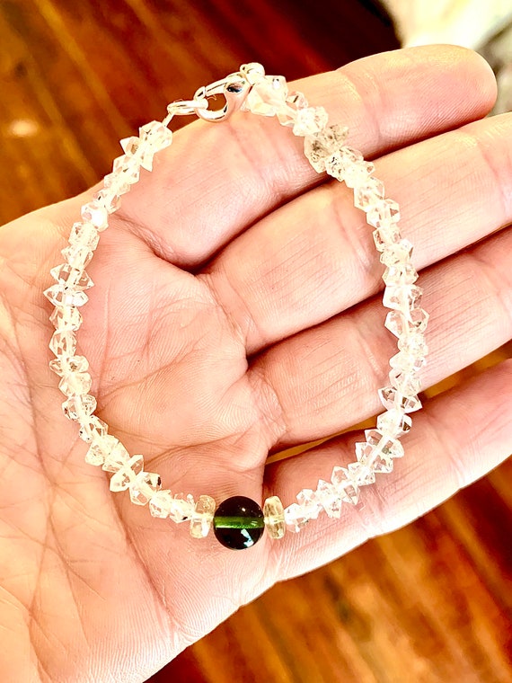 Moldavite Libyan Desert Glass And Herkimer Diamond Clasp Etsy
