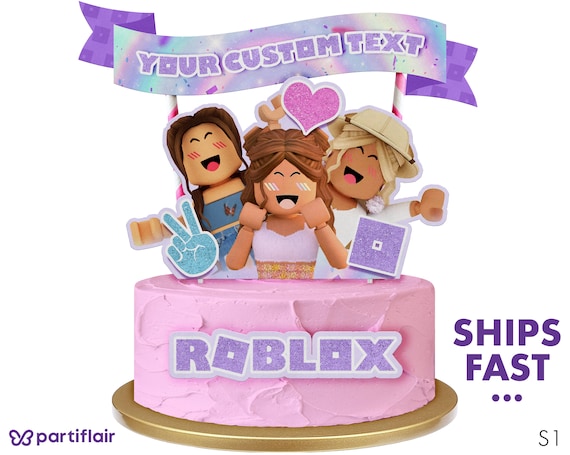 Girl Roblox Cake Topper Pink Roblox Birthday Party Cake Etsy - roblox cake images for girls