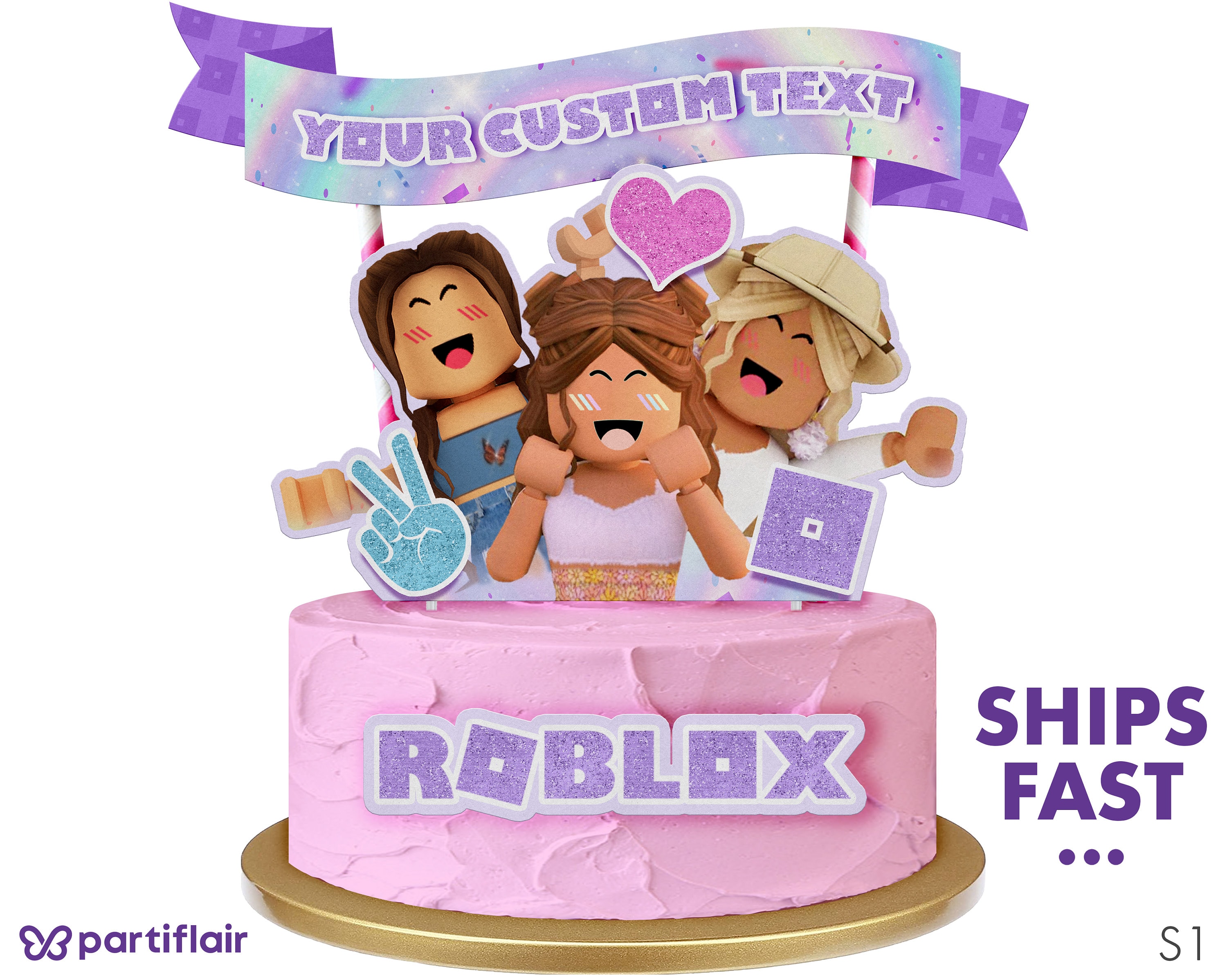 Girl Roblox Cake Topper Pink Roblox Birthday Party Cake Etsy - birthday cake roblox cake images