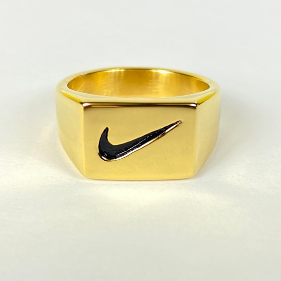 Gouden Nike Swoosh Logo Vierkante Signet Ring Verjaardag - Etsy België