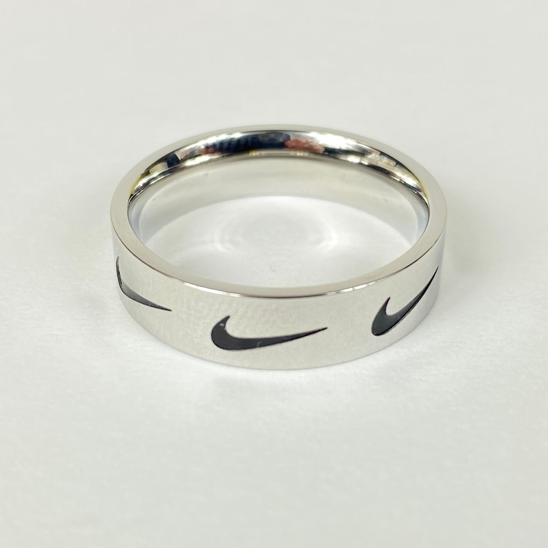 Silver Nike Repeat Swoosh Logo Band Ring | Birthday Xmas Anniversary Valentines Christmas Gift for him or her 