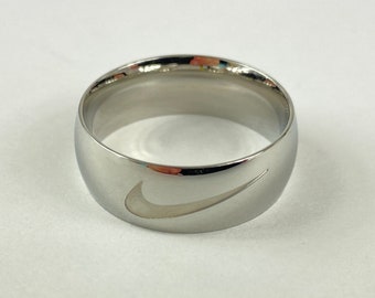 Silver Nike Swoosh Logo Round Band Ring | Birthday Xmas Anniversary Valentines Christmas Gift for him or her