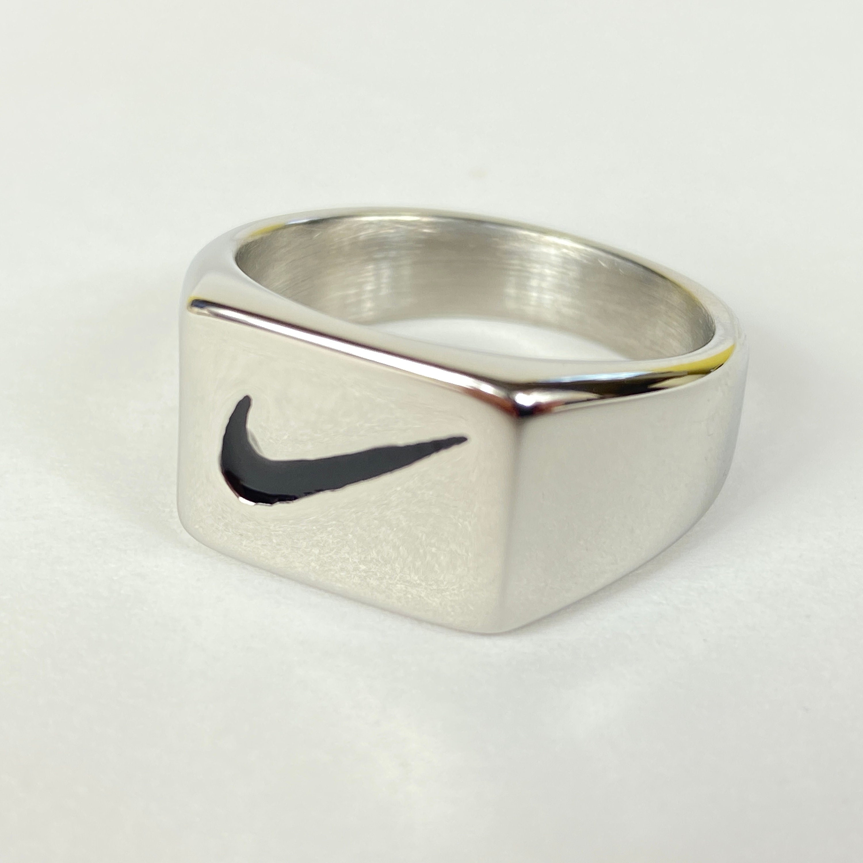 Silver Nike Swoosh Logo Square Ring Birthday Xmas Etsy