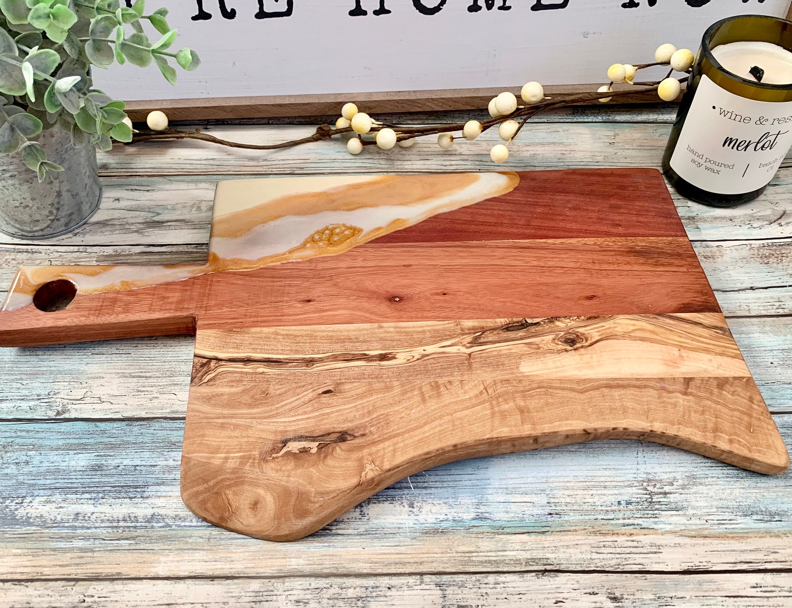 Live Edge Olive Wood and Resin Serving Board Etsy