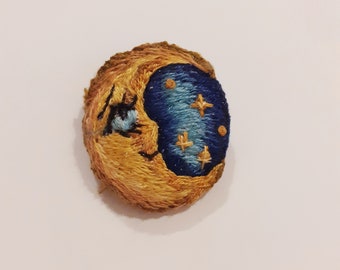 Moonlighting Moon and Stars Embroidered Pin