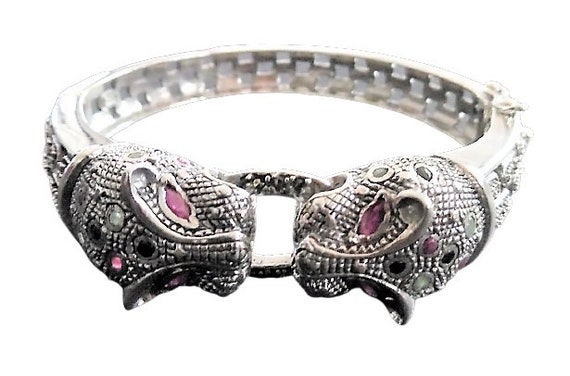 Sterling Silver Marcasite Leopard Bangle