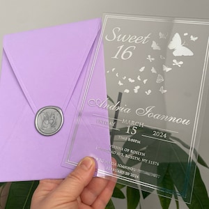 Butterfly invitation, Sweet 16 invitation, Acrylic birthday invitation, Quinceañera invitation, Quince invitation, Sweet sixteen, Sweet 16