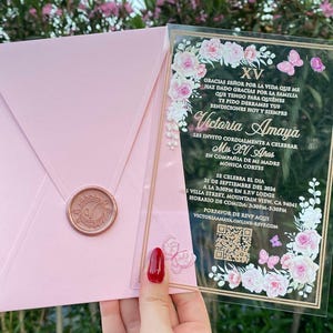 Mis 15 Años, Quinceañera, Convite marmelo, Convite floral, Convite borboleta, Convite acrílico de aniversário, Impressão UV, Envelope rosa