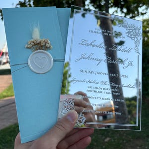 Zilveren gespiegelde huwelijksuitnodiging, zilveren gespiegelde uitnodiging, huwelijksuitnodiging, halve envelop turquoise parel, Pearl Mailing-envelop