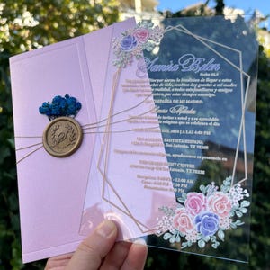 Quinceaños, Quince Años, 15 Años, Sweet 16, Quitteinladung, Blumen-Quinceanareinladung, Acryleinladung, rosa Perlenhalbumschlag