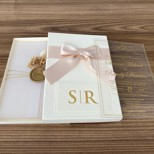 Boxed wedding invitation, Wedding invitation, Acrylic wedding invitation, Ivory invitation box, Clear acrylic invitation, Invitation box