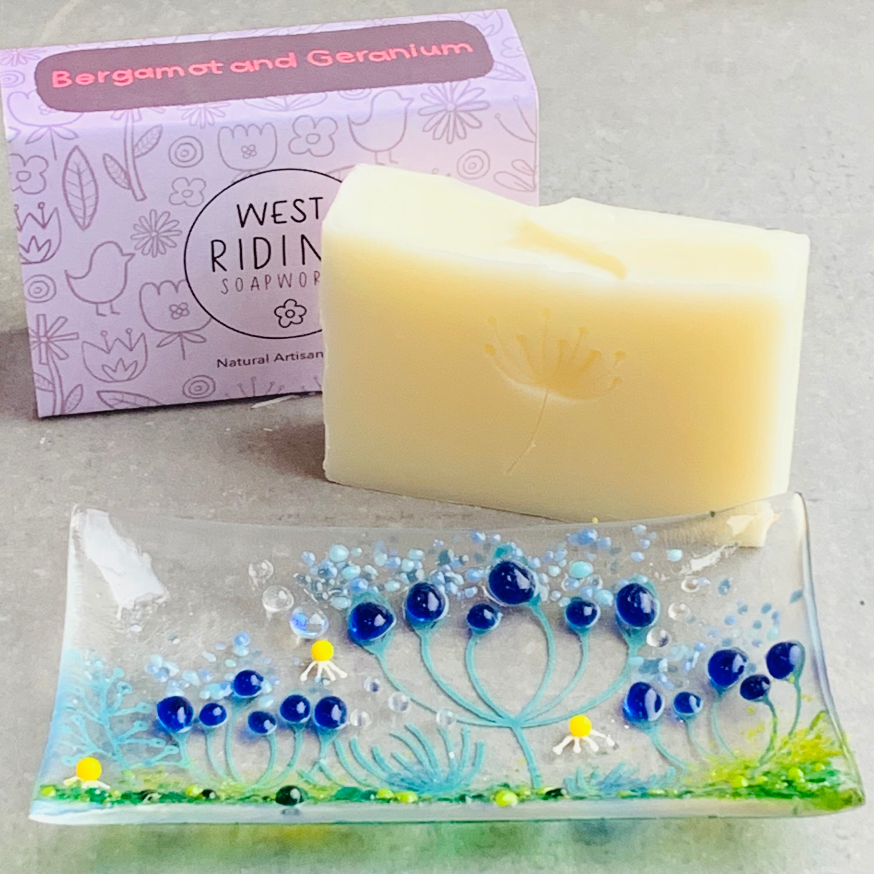 Glass soap dish and handmade soap Seed head blue soap dish Etsy