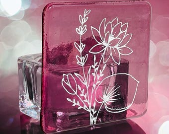 Water Lily Fused Glass Tealight: July Birth Flower Gift