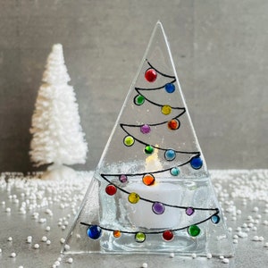 Multicolor Christmas Tree Tea Light Holder, Glass Christmas Tea Light ...