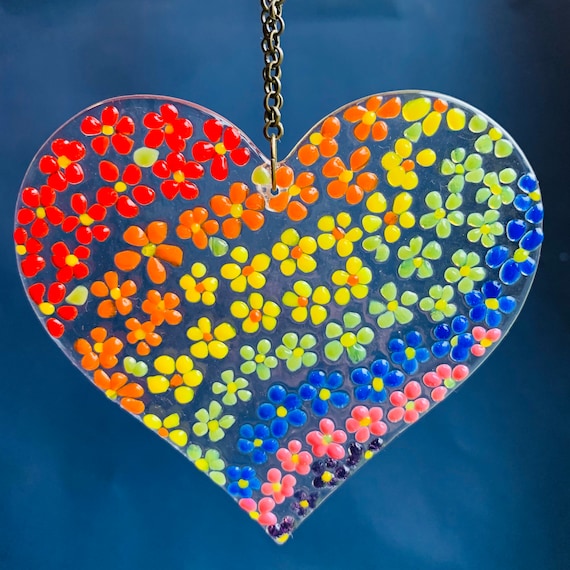 Fused Glass Craft Kit: Rainbow Heart Flower Hanging - Etsy