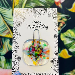 Mother’s Day glass heart token, happy Mother’s Day gift on card.