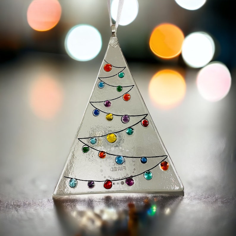 Christmas Decorations, multicolor Christmas glass decoration, Christmas decor, fused glass Christmas Ornament, Gift Xmas Present. image 2