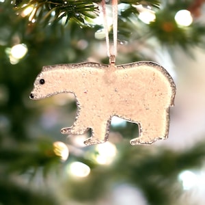 Polar bear Christmas tree decoration, fused glass polar bear Christmas decoration, Christmas gift.