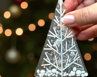 Fused Glass Christmas Tree Ornament, Snowflake Detail