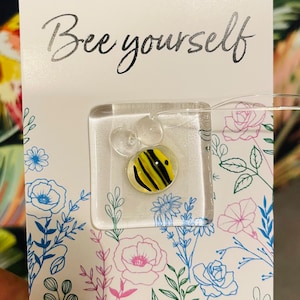 Carte jeton en verre abeille, jeton de poche abeille vous-même, cadeau suspendu abeille en verre.