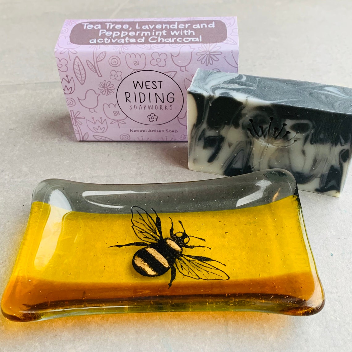 Bee Glass Soap Dish Handmade Soap Glass Bumble Bee Glass Etsy