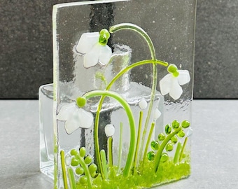 Fused Glass Snowdrop Diffuser : Handmade Floral Decor