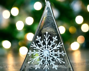 Fused glass snowflake Christmas tree decoration.