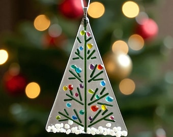Fused Glass Christmas Tree Ornament, Multi colour Handmade Holiday Decor