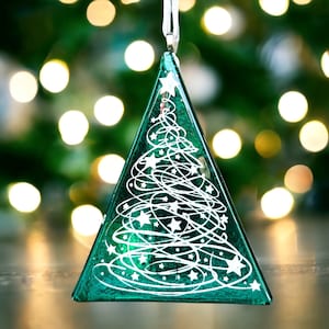 Fused glass green Christmas tree decoration.