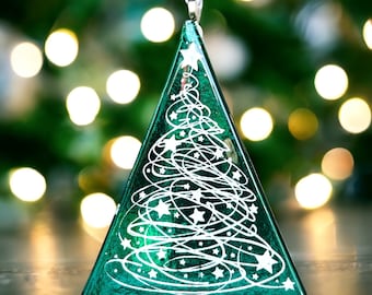 Fused glass green Christmas tree decoration.